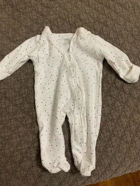White Baby One-Piece Footed Sleeper with Pink and Black Dots